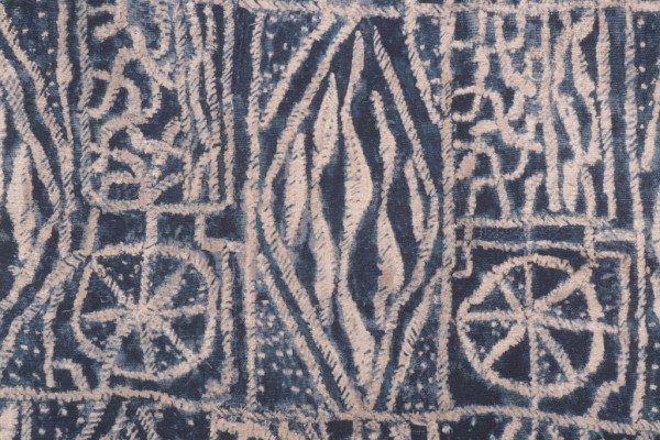 Sample of P Kaufmann Intrigue Printed Cotton Drapery Fabric in Indigo 