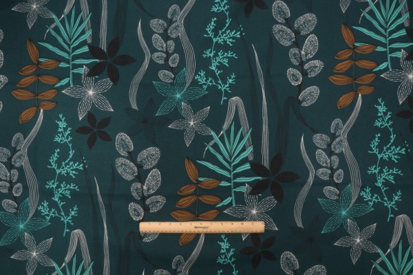 Stof France Chevrefeuille Printed Drapery Fabric in Petrole 