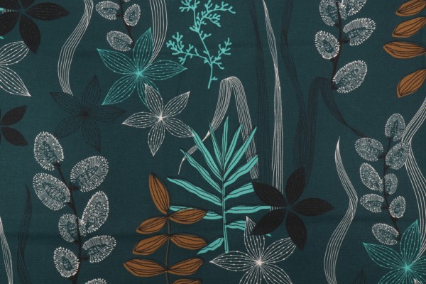 Stof France Chevrefeuille Printed Drapery Fabric in Petrole 