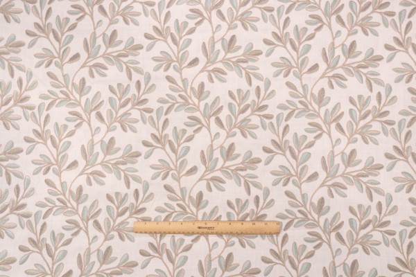 Kaufmann Leafage Embroidered Drapery Fabric in Seaglass 