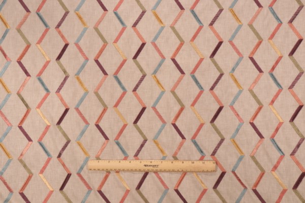 Sample of P Kaufmann Gallivant Embroidered Drapery Fabric in Sunset 