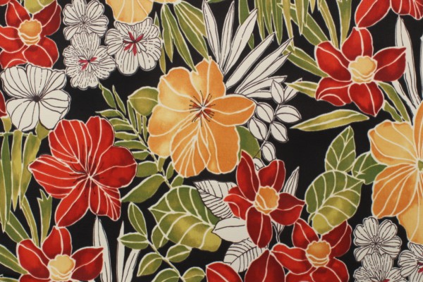 Richloom Clemens Printed Polyester Outdoor Fabric in Noir 