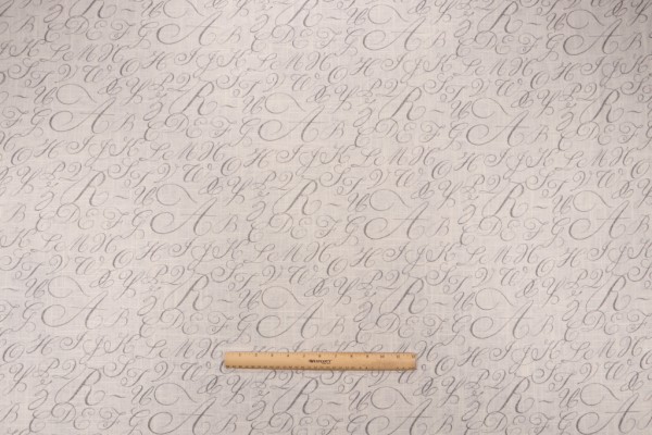 Click for Waverly Cursive Caps Printed Linen Blend Drapery Fabric in Silver  Waverly Cursive Caps Printed Linen Blend Drapery Fabric in Silver