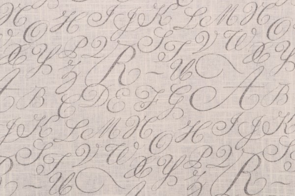 Click for Waverly Cursive Caps Printed Linen Blend Drapery Fabric in Silver  Waverly Cursive Caps Printed Linen Blend Drapery Fabric in Silver