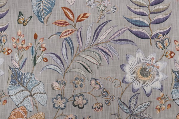 P Kaufmann Butterfly Trail Printed Cotton Drapery Fabric in Platinum 
