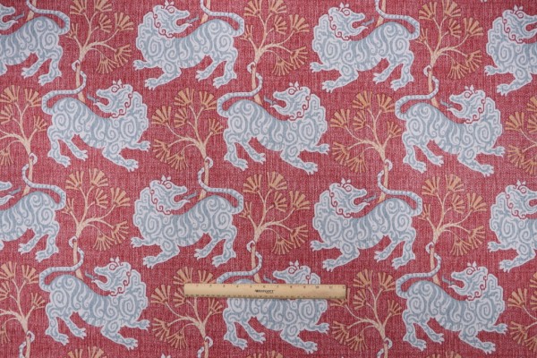 Kaufmann Lion Dance Printed Cotton Drapery Fabric in Rouge 