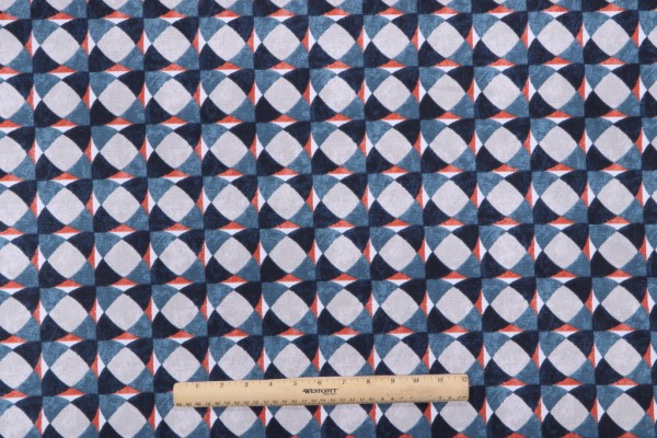 Robert Allen Echo Geo Printed Cotton Drapery Fabric in Admiral 