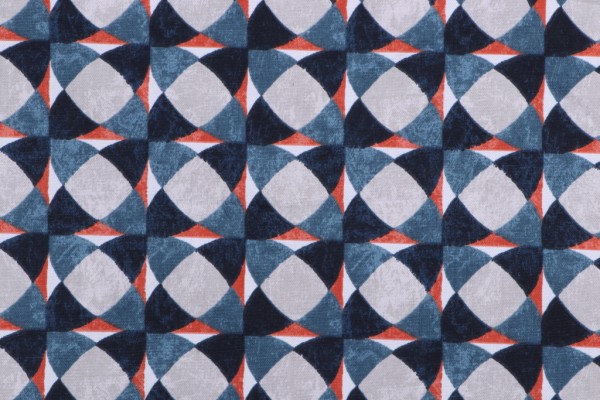 Robert Allen Echo Geo Printed Cotton Drapery Fabric in Admiral 