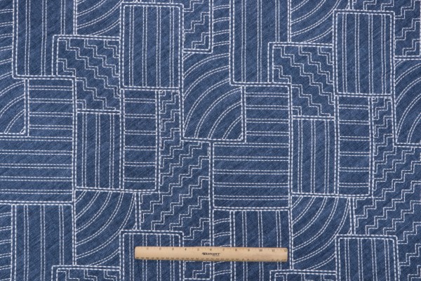 P Kaufmann Kathu Printed & Embroidered Drapery Fabric in Midnight 