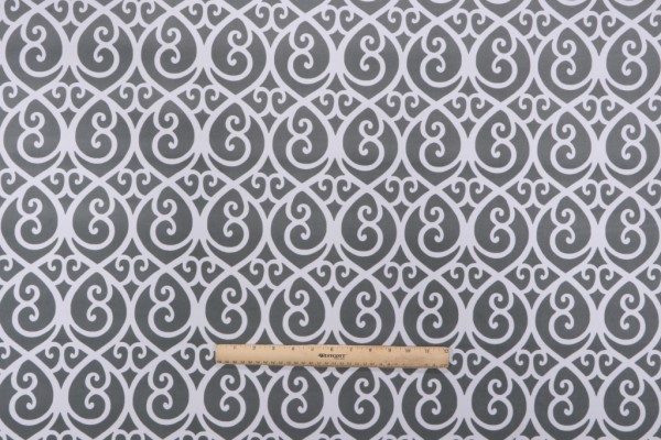 Scroll Trellis Printed Velour Decorator Fabric in Pewter