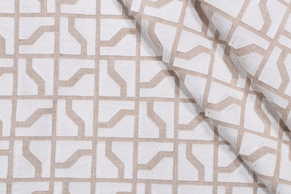 Covington Greystone Applique Embroidered Drapery Fabric in 197-Flax