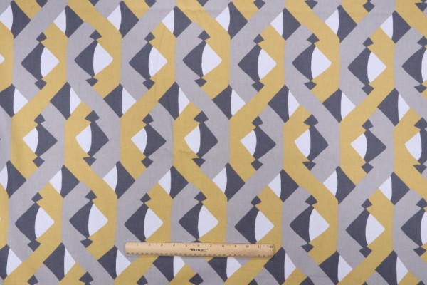 Robert Allen Dwell Studios Dover Street Printed Cotton Drapery Fabric in Saffron