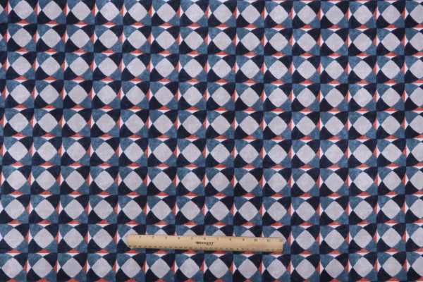 Robert Allen Echo Geo Printed Cotton Drapery Fabric in Admiral 