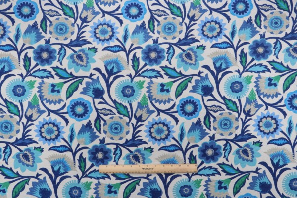 Sample of PK Lifestyles Fiesta Floral Printed Polyester Outdoor Fabric in Azure 