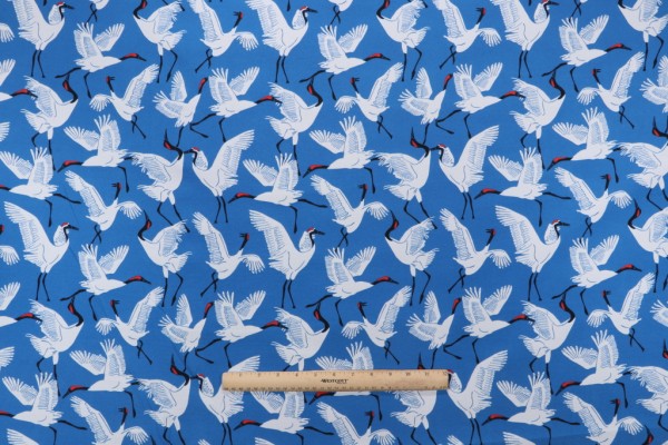 Novogratz Block Cranes Printed Polyester Outdoor Fabric in Cobalt 