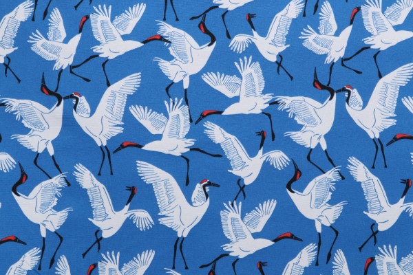 Novogratz Block Cranes Printed Polyester Outdoor Fabric in Cobalt 