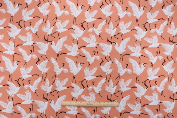 Novogratz Block Cranes Printed Polyester Outdoor Fabric in Coral 