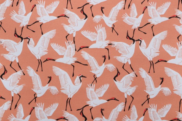 Novogratz Block Cranes Printed Polyester Outdoor Fabric in Coral 
