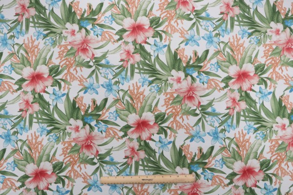 Tommy Bahama Fleur Le Mar Printed Polyester Outdoor Fabric in Papaya 