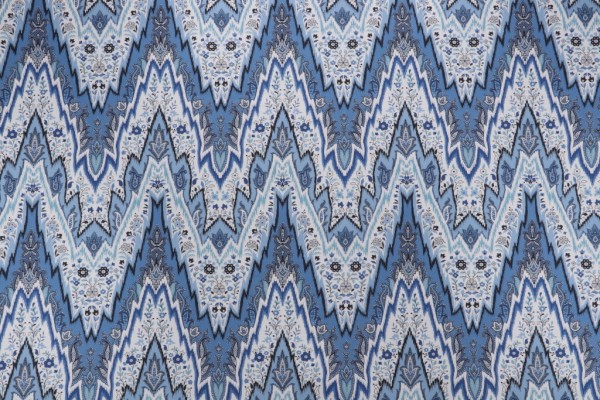Williamsburg Bray Flamestitch Printed Cotton Twill Drapery Fabric in Indigo 