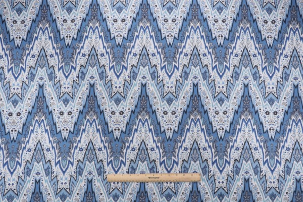 Williamsburg Bray Flamestitch Printed Cotton Twill Drapery Fabric in Indigo 