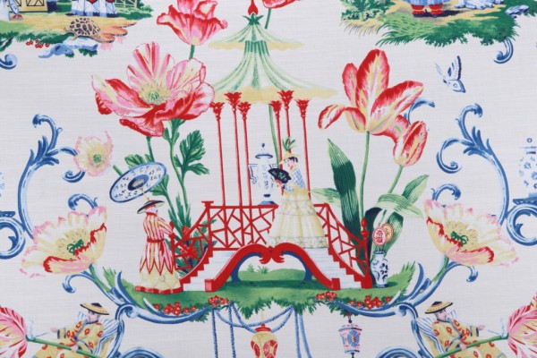 Harrison Howard East Of The Moon Printed Cotton Drapery Fabric in Porcelain 