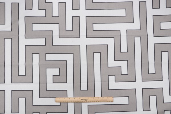 Grey Watkins Long Garden Printed Cotton Drapery Fabric in Grey/Cream