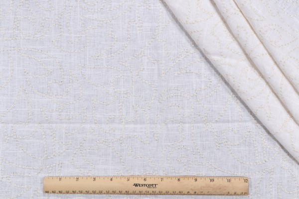 Vine Embroidered Drapery Fabric in Cream