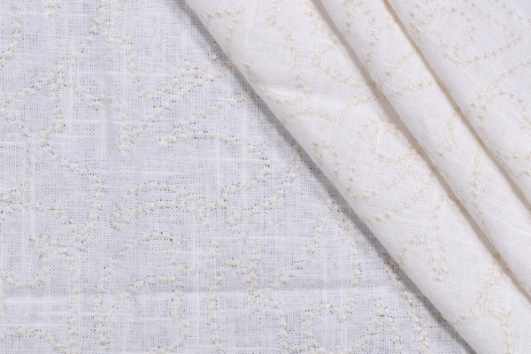 Vine Embroidered Drapery Fabric in Cream