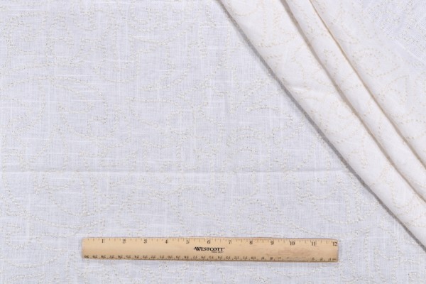 Vine Embroidered Drapery Fabric in Cream