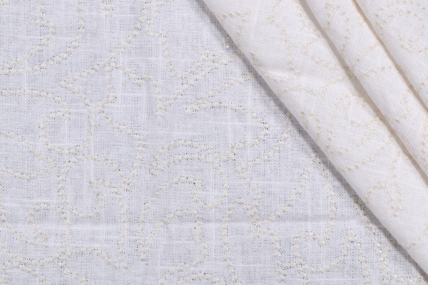 Vine Embroidered Drapery Fabric in Cream