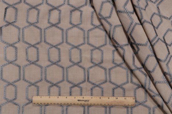 Hexagon Lattice Embroidered Drapery Fabric in Steel
