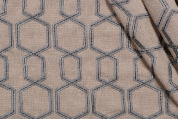 Hexagon Lattice Embroidered Drapery Fabric in Steel