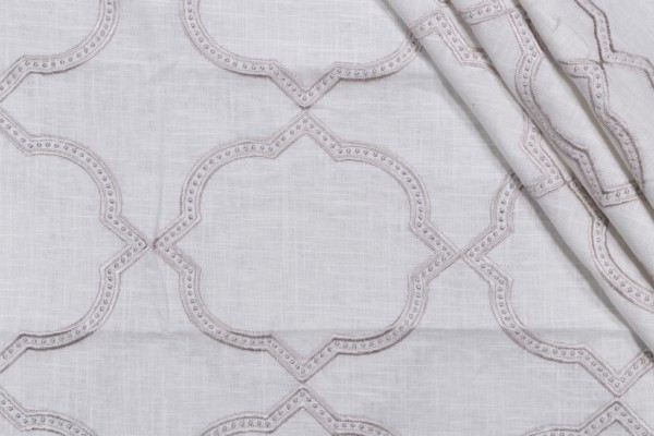 Quatrefoil Embroidered Drapery Fabric in Platinum