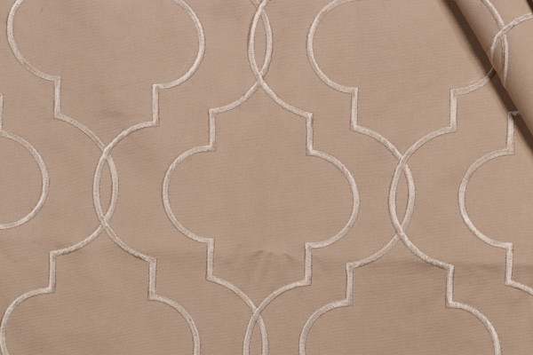 Trellis Embroidered Drapery Fabric in Tan