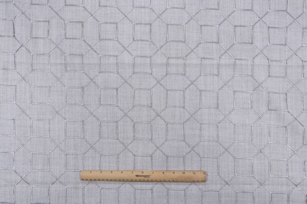 1 Yard Octagon Trellis Embroidered Drapery Fabric in Silver