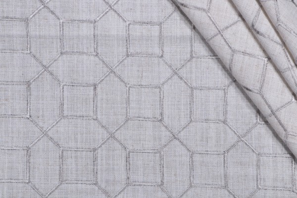 1 Yard Octagon Trellis Embroidered Drapery Fabric in Silver