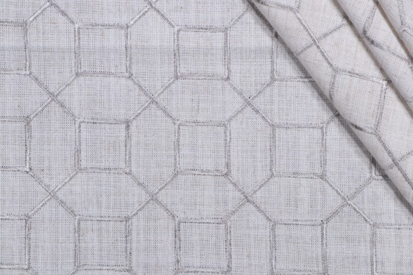 Octagon Trellis Embroidered Drapery Fabric in Silver
