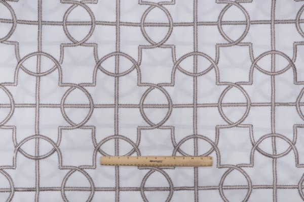 Click for 4 Yards Quatrefoil Trellis Embroidered Drapery Fabric in Pewter Quatrefoil Trellis Embroidered Drapery Fabric in Pewter