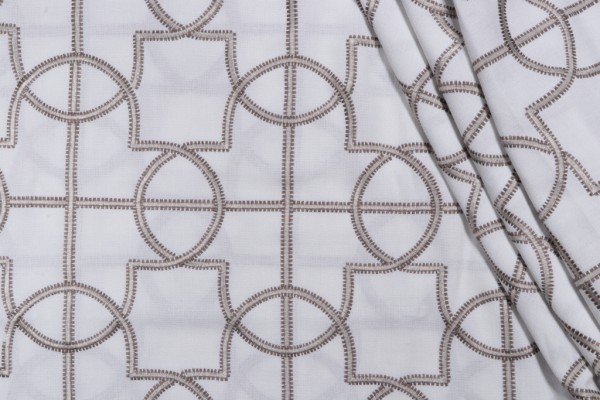Click for 4 Yards Quatrefoil Trellis Embroidered Drapery Fabric in Pewter Quatrefoil Trellis Embroidered Drapery Fabric in Pewter