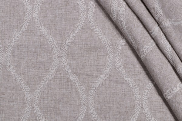 1 Yard Vine Ogee Embroidered Drapery Fabric in Sterling