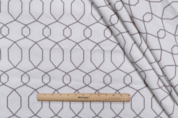Click for 2.25 Yards Trellis Embroidered Drapery Fabric in Smoke Trellis Embroidered Drapery Fabric in Smoke