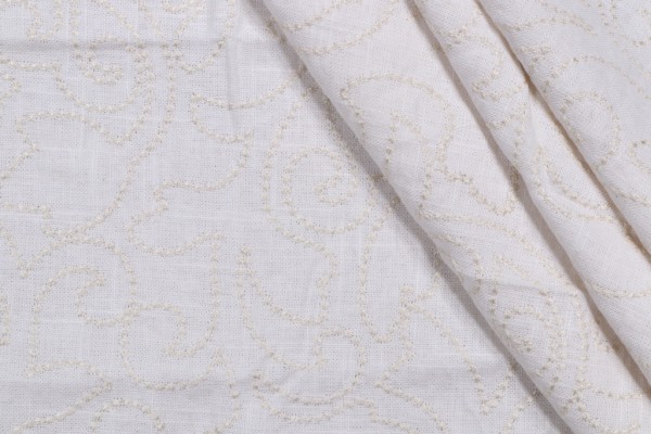 Vine Embroidered Drapery Fabric in Cream