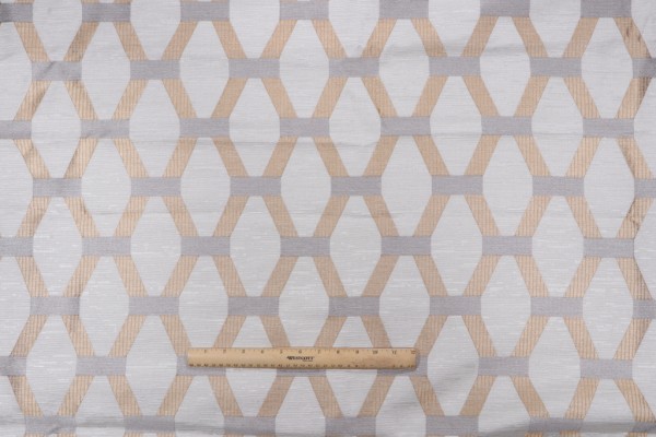 Click for 2.25 Yards Linked Embroidered Drapery Fabric in Gold/Grey Linked Embroidered Drapery Fabric in Gold/Grey