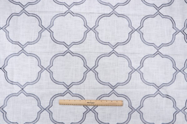 Quatrefoil Embroidered Drapery Fabric in Ocean