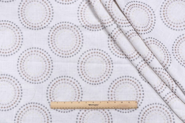 Click for 2.25 Yards Dot Medallion Embroidered Drapery Fabric in Stone Dot Medallion Embroidered Drapery Fabric in Stone