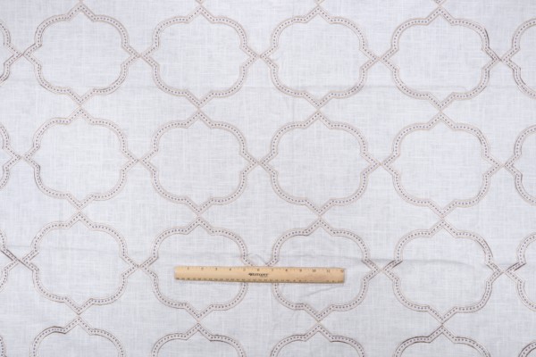 1 Yard Quatrefoil Embroidered Drapery Fabric in Stone