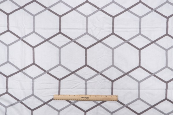 Hex Fret Embroidered Drapery Fabric in Granite