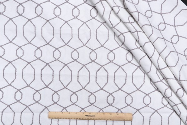 Click for 2.5 Yards Trellis Embroidered Drapery Fabric in Smoke Trellis Embroidered Drapery Fabric in Smoke