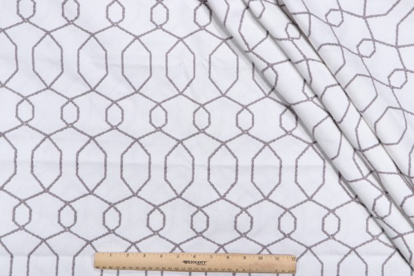 Trellis Embroidered Drapery Fabric in Smoke
